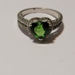 Small sterling silver ring with emerald heart stone.